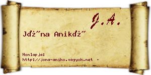 Jóna Anikó névjegykártya
